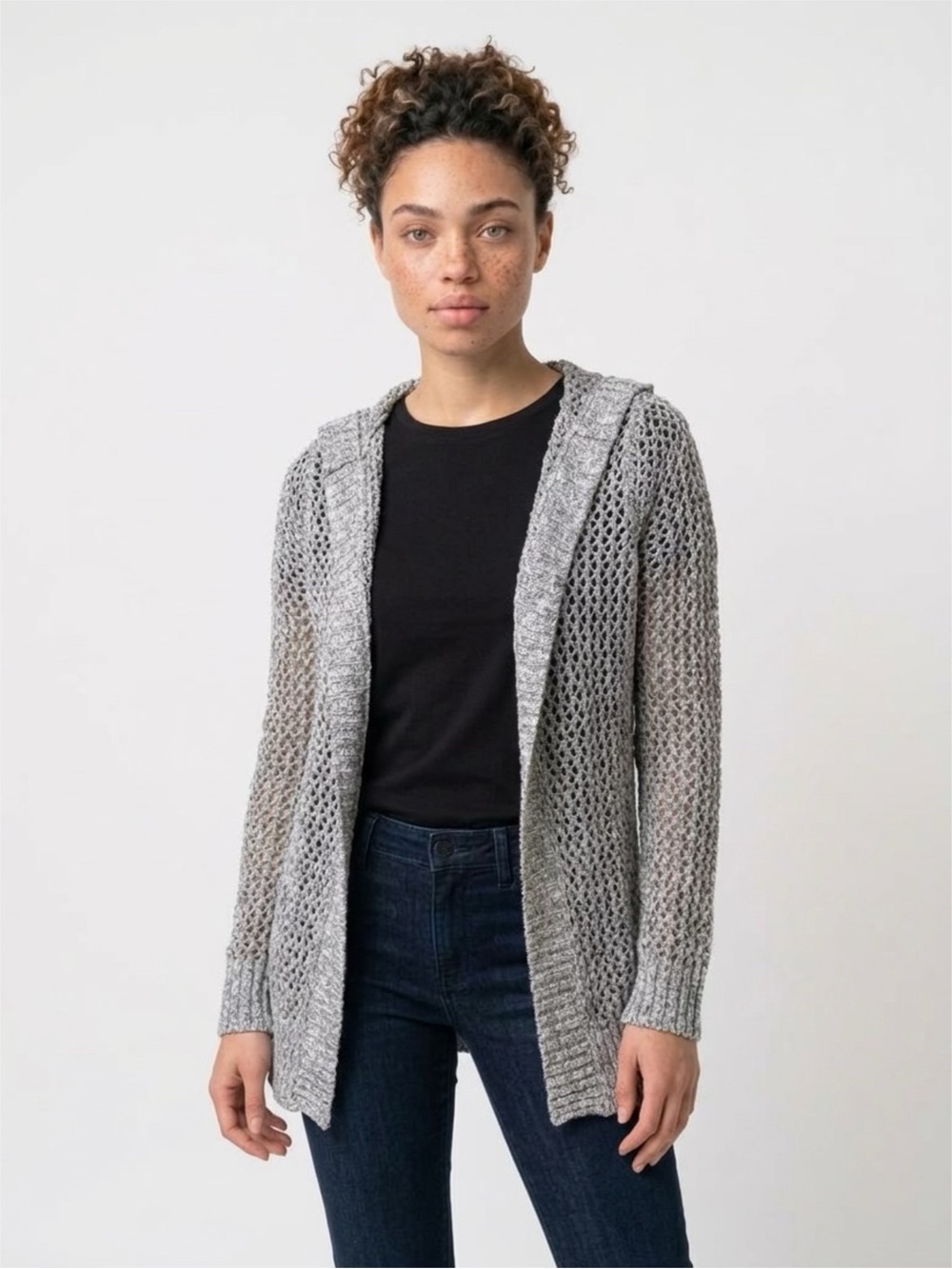 Hollister Open-Knit Hooded Cardigan - Light Gray
